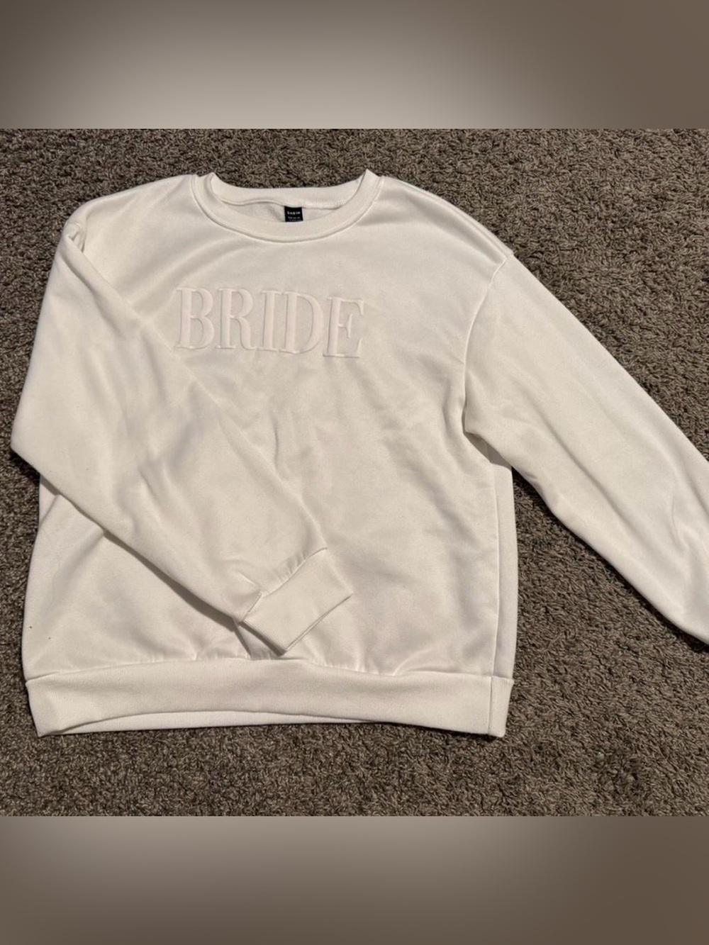 SHEIN White BRIDE Embroidered Crewneck Sweatshirt